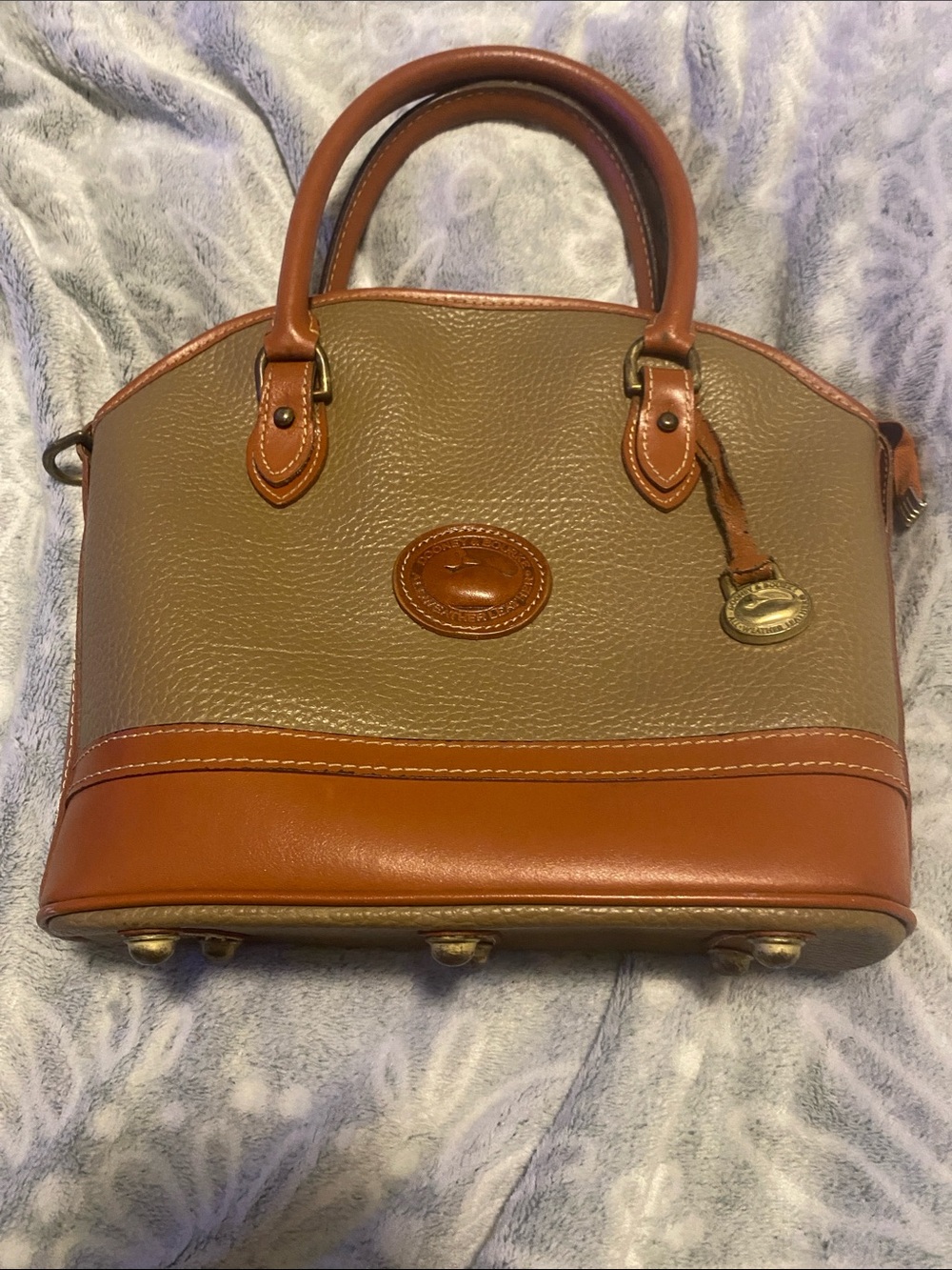 Dooney & Bourke Olive Pebbled Leather Satchel with Tan Trim